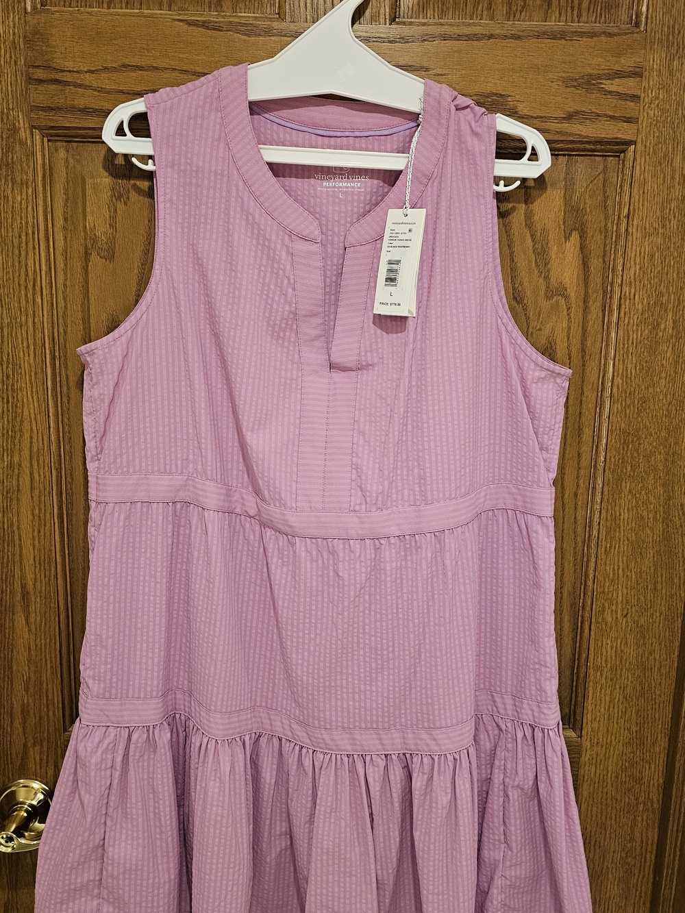 Vineyard Vines Pink Sleeveless Tiered Seersucker Dress